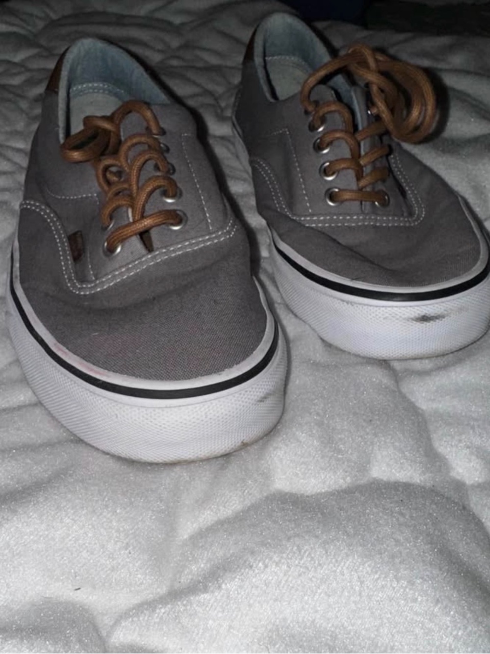 Vans Gray Canvas Sneakers with Brown Laces